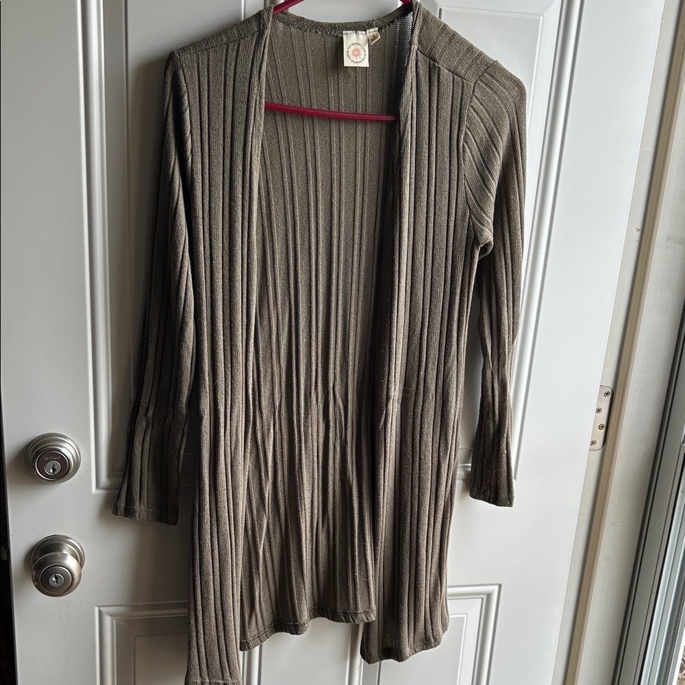 Brown Ribbed Women's Cardigan